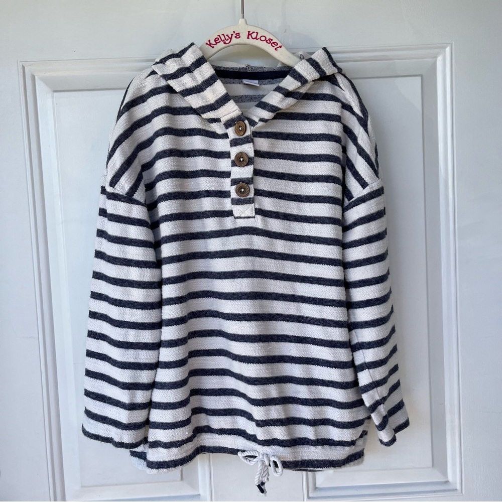 •Old Navy• Girl’s Striped Pullover Hooded Top - Size Medium (10-12)